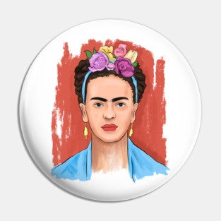 Floral Crown Woman Portrait Illustration Pin