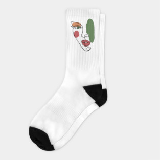 Minimal Abstract Face Line Art Illustration Socks