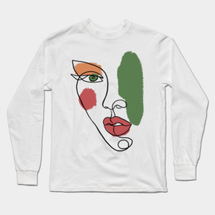 Minimal Abstract Face Line Art Illustration Long Sleeve T-Shirt