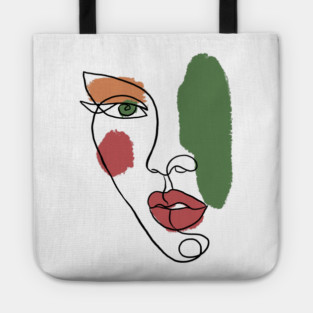 Minimal Abstract Face Line Art Illustration Tote
