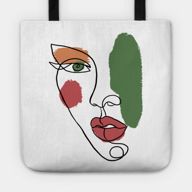 Minimal Abstract Face Line Art Illustration Tote by denizko