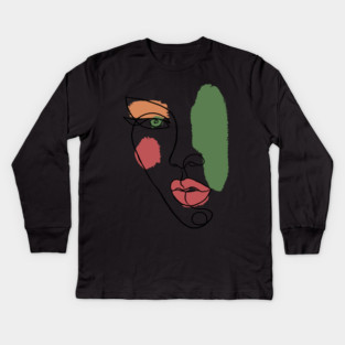 Minimal Abstract Face Line Art Illustration Kids Long Sleeve T-Shirt