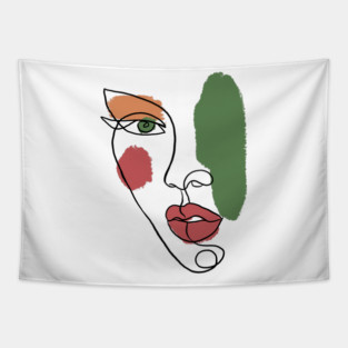 Minimal Abstract Face Line Art Illustration Tapestry