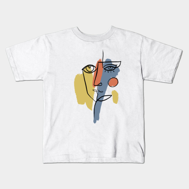 Abstract Cubist Face Line Art Illustration Kids T-Shirt by denizko