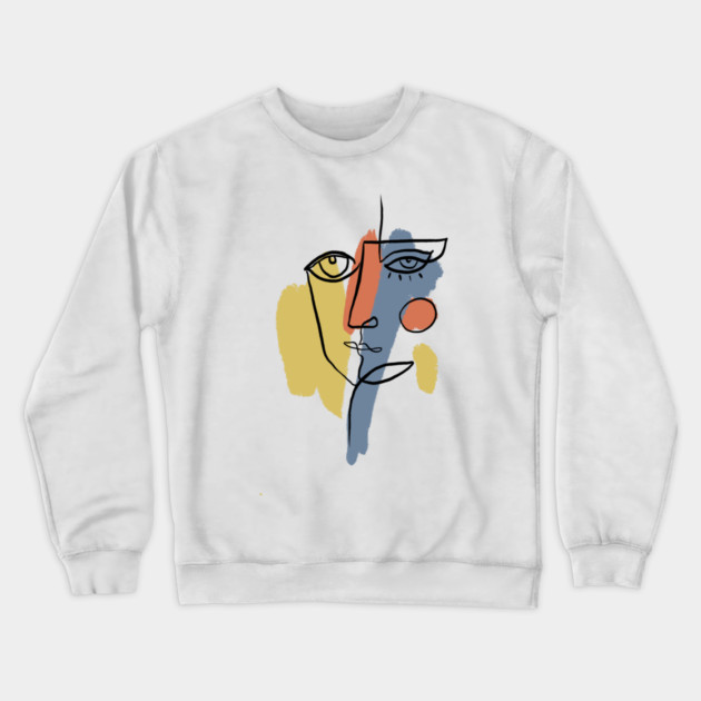 Abstract Cubist Face Line Art Illustration Crewneck Sweatshirt by denizko