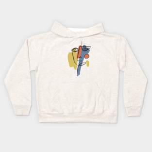 Abstract Cubist Face Line Art Illustration Kids Hoodie