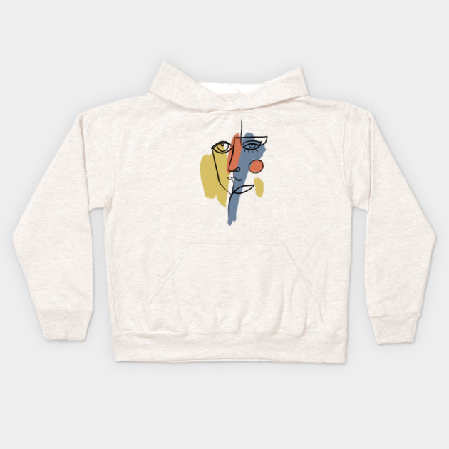 Abstract Cubist Face Line Art Illustration Kids Hoodie by denizko
