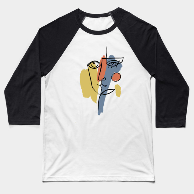 Abstract Cubist Face Line Art Illustration Baseball T-Shirt by denizko