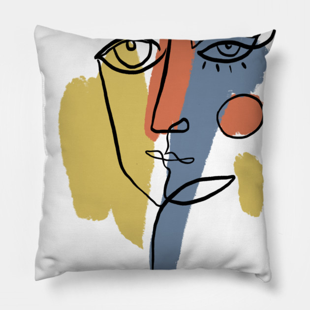 Abstract Cubist Face Line Art Illustration Pillow by denizko