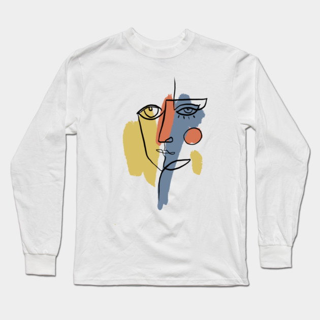 Abstract Cubist Face Line Art Illustration Long Sleeve T-Shirt by denizko