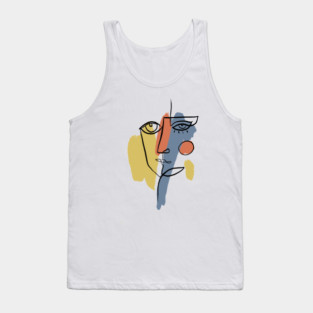 Abstract Cubist Face Line Art Illustration Tank Top