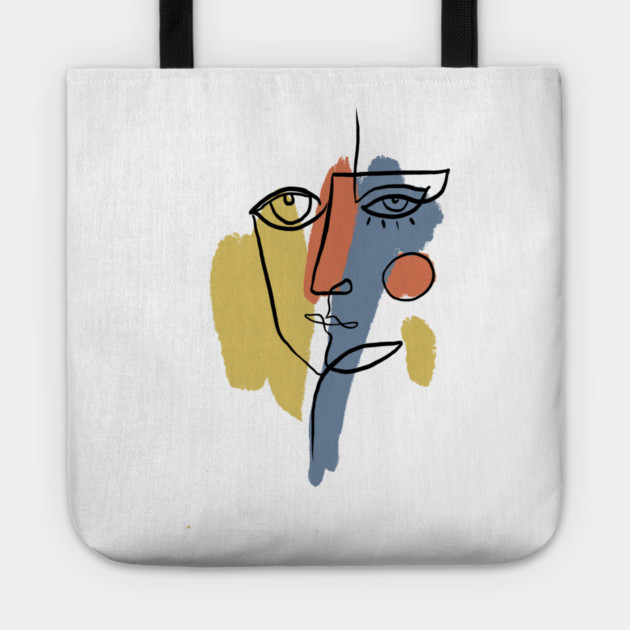 Abstract Cubist Face Line Art Illustration Tote by denizko