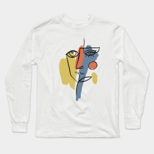 Abstract Cubist Face Line Art Illustration Long Sleeve T-Shirt