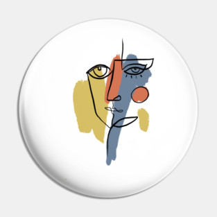 Abstract Cubist Face Line Art Illustration Pin