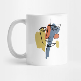 Abstract Cubist Face Line Art Illustration Mug