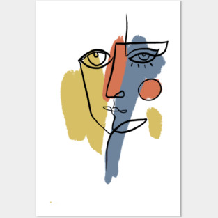 Abstract Cubist Face Line Art Illustration Posters and Art