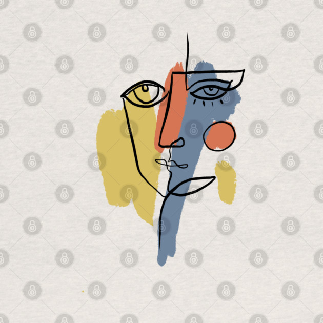 Abstract Cubist Face Line Art Illustration by denizko