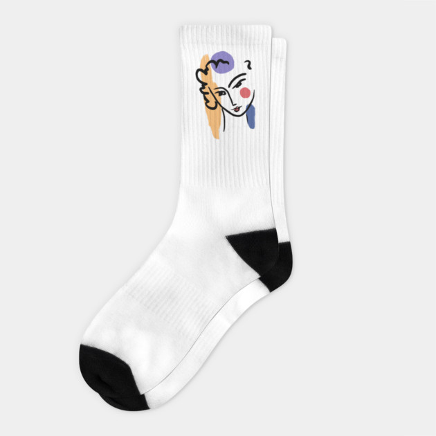 Abstract Woman Face Line Art Illustration Socks by denizko