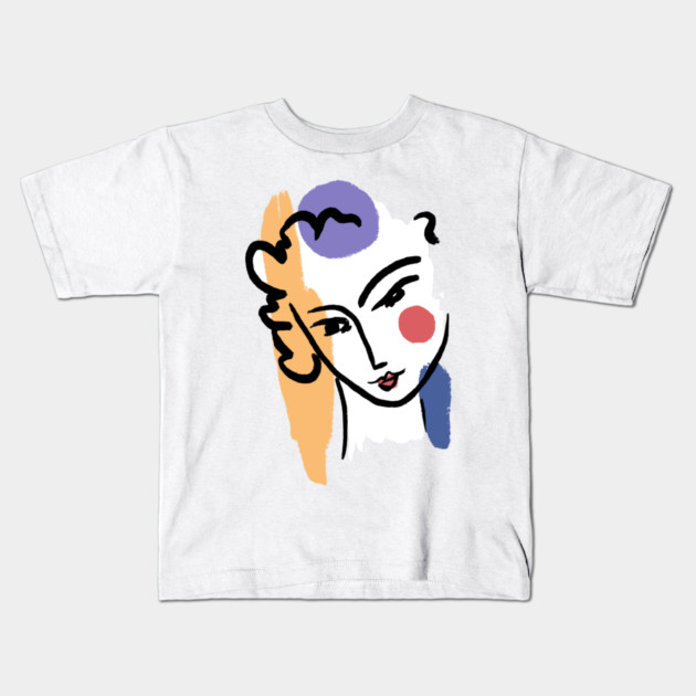 Abstract Woman Face Line Art Illustration Kids T-Shirt by denizko