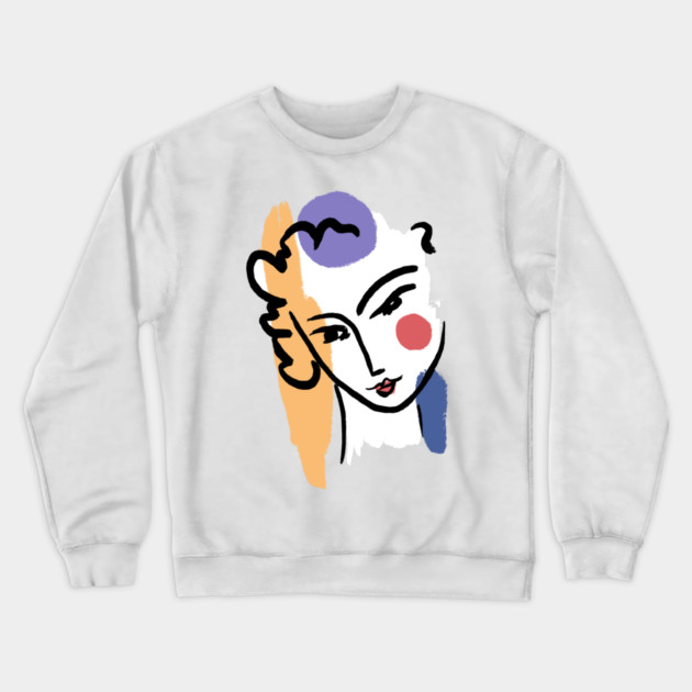 Abstract Woman Face Line Art Illustration Crewneck Sweatshirt by denizko