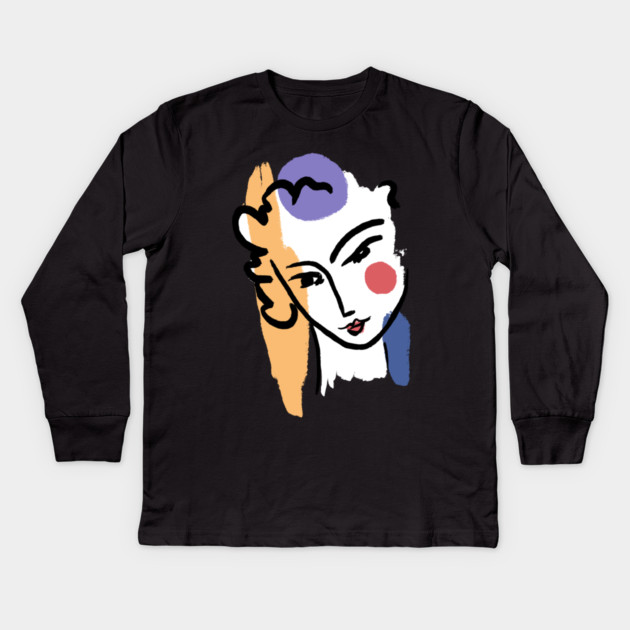 Abstract Woman Face Line Art Illustration Kids Long Sleeve T-Shirt by denizko