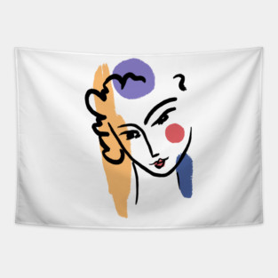 Abstract Woman Face Line Art Illustration Tapestry