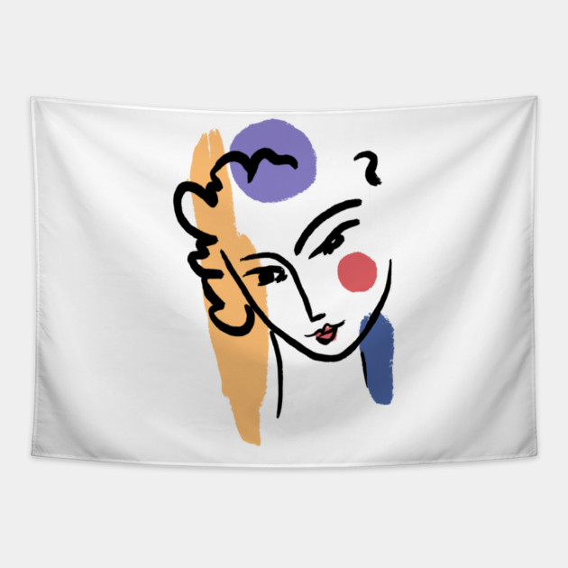 Abstract Woman Face Line Art Illustration Tapestry by denizko