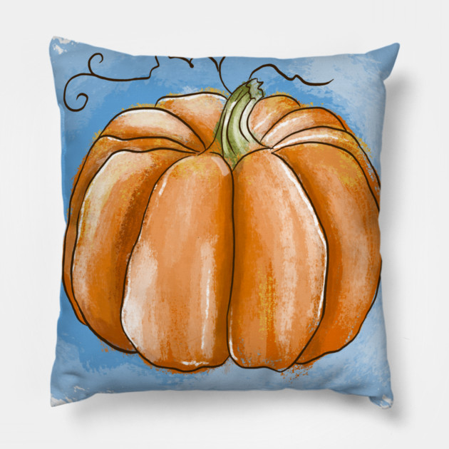 Autumn Pumpkin Watercolor Illustration Pillow by denizko