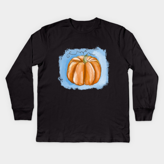 Autumn Pumpkin Watercolor Illustration Kids Long Sleeve T-Shirt by denizko