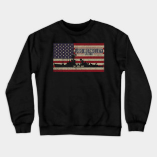 Berkeley DDG-15 Guided Missile Destroyer Ship USA American Flag Crewneck Sweatshirt