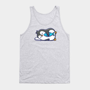 Cute penguin sleeping with fish Tank Top