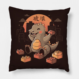 Baby Godzilla Japanese Vintage Destroying City Pillow