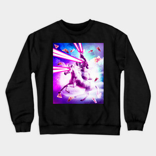 Laser Eyes Space Cat Riding Dog, Unicorn - Rainbow Crewneck Sweatshirt