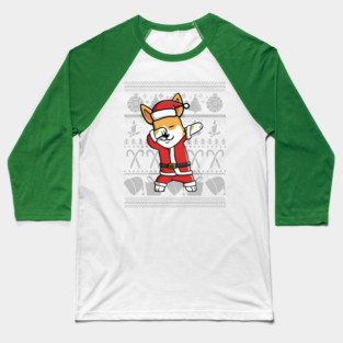 Dabbing Corgi Ugly Christmas Sweater Graphic Baseball T-Shirt