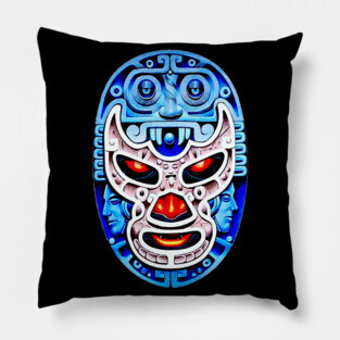 Blue Demon Lucha Libre Wrestler Aztec Design Pillow