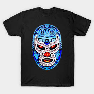 Blue Demon Lucha Libre Wrestler Aztec Design T-Shirt