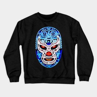 Blue Demon Lucha Libre Wrestler Aztec Design Crewneck Sweatshirt