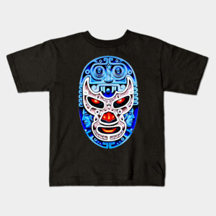 Blue Demon Lucha Libre Wrestler Aztec Design Kids T-Shirt