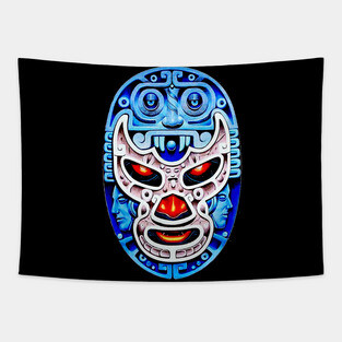Blue Demon Lucha Libre Wrestler Aztec Design Tapestry