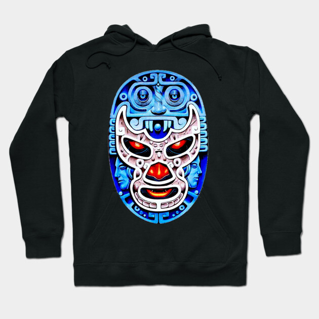 Blue Demon Lucha Libre Wrestler Aztec Design Hoodie by MrLuchador