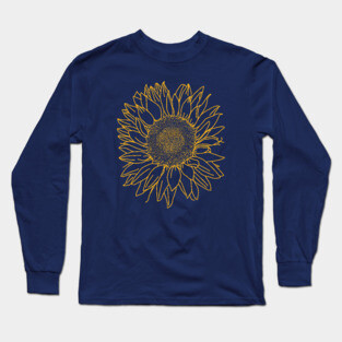 Sunflower Yellow Nature Line Drawing Long Sleeve T-Shirt