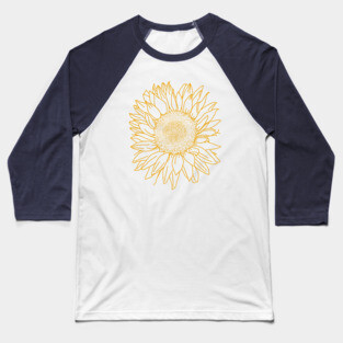 Sunflower Yellow Nature Line Drawing Baseball T-Shirt