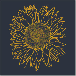 Sunflower Yellow Nature Line Drawing Posters and Art