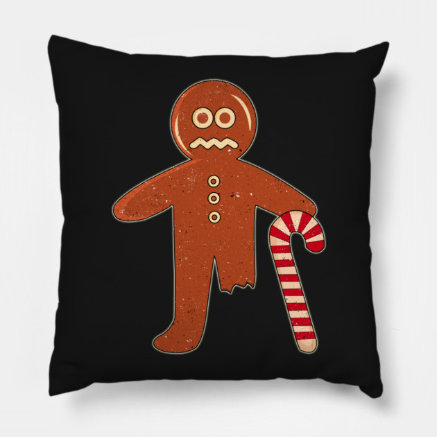 Gingerbread Person With Candy Cane Missing Leg Pillow by belownormal