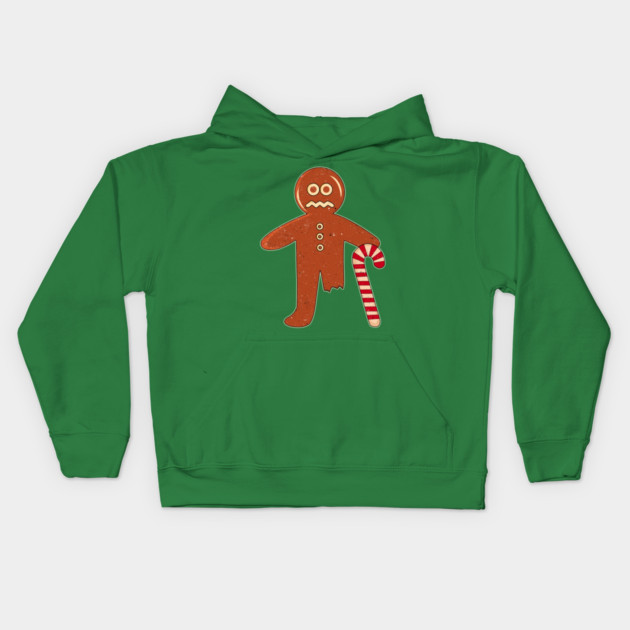 Gingerbread Person With Candy Cane Missing Leg Kids Hoodie by belownormal