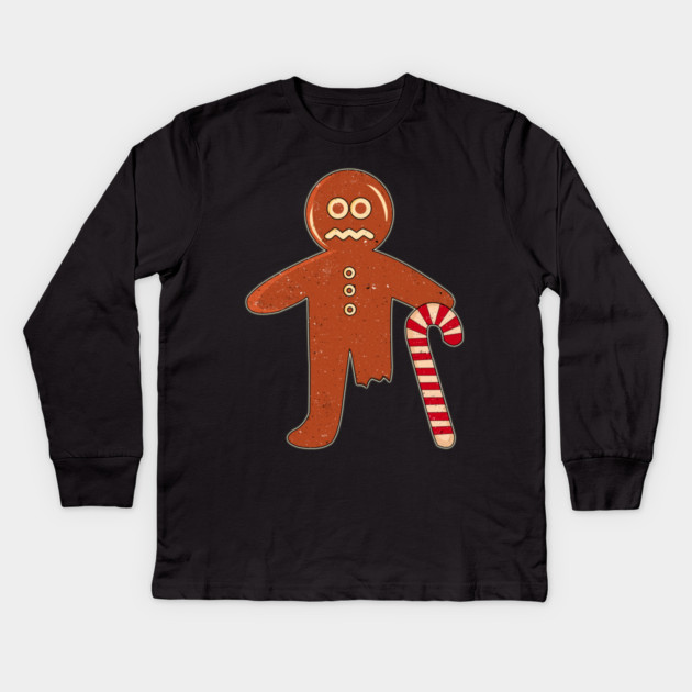 Gingerbread Person With Candy Cane Missing Leg Kids Long Sleeve T-Shirt by belownormal