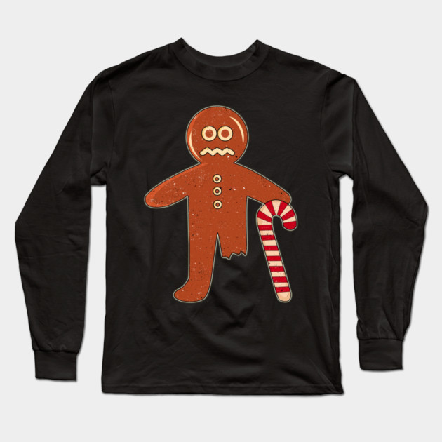 Gingerbread Person With Candy Cane Missing Leg Long Sleeve T-Shirt by belownormal
