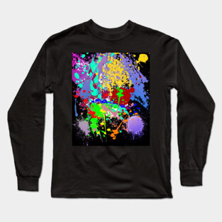 Rainbow Ink Paint, Drip Splatter, Black Long Sleeve T-Shirt