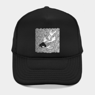 Koi Fish Great Wave Tattoo V2 Wht Hat