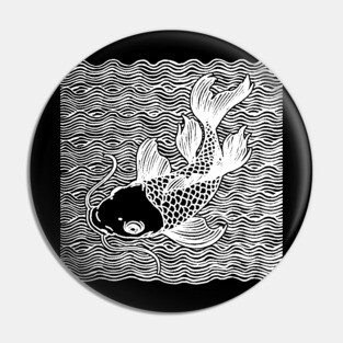 Koi Fish Great Wave Tattoo V2 Wht Pin